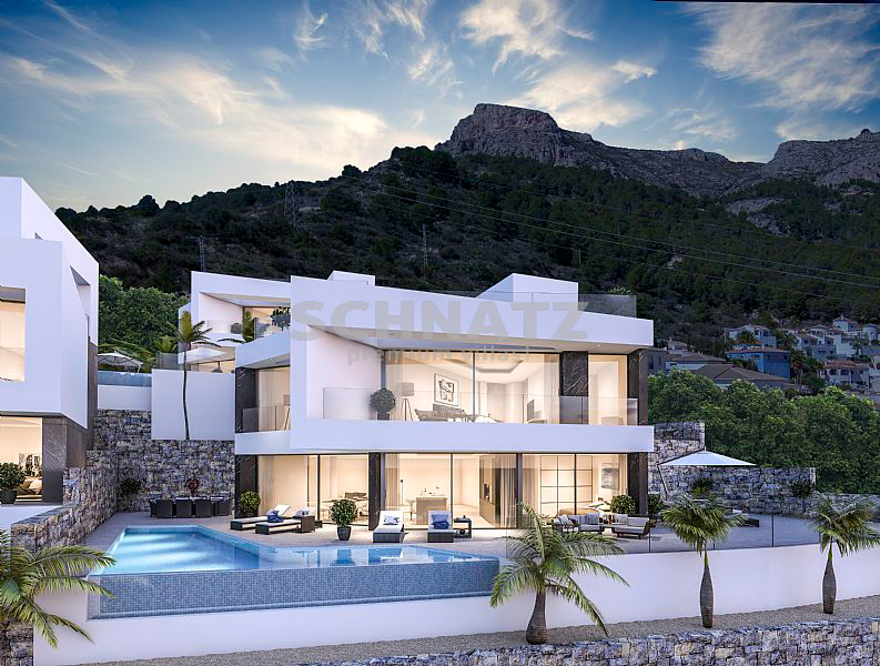 Villa de obra nueva con vistas panorámicas al mar, en venta, en Calpe