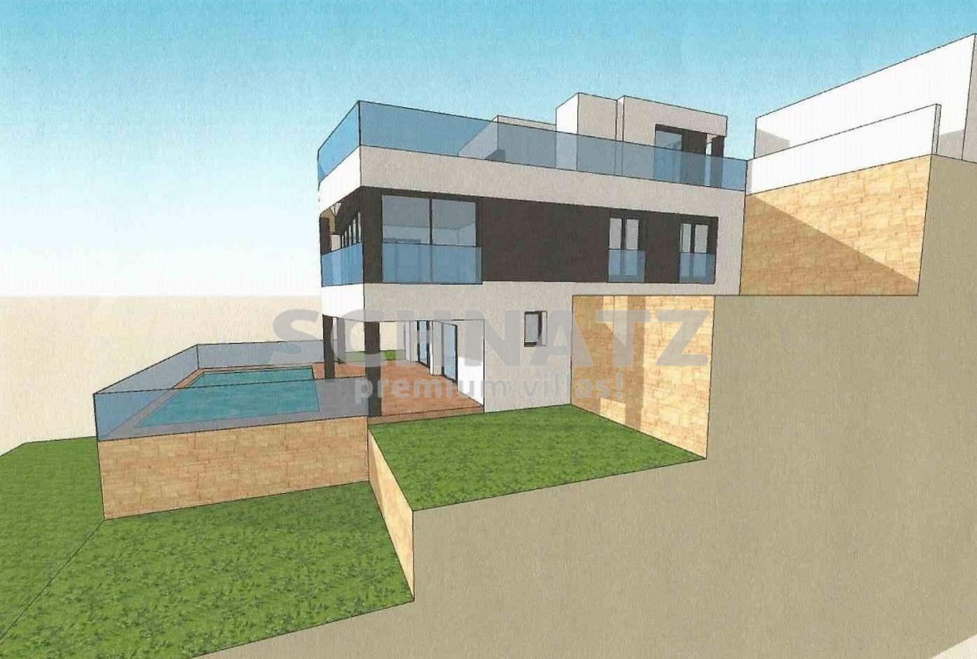 Projekt einer Luxus-Villa mit Panoramablick auf das Meer