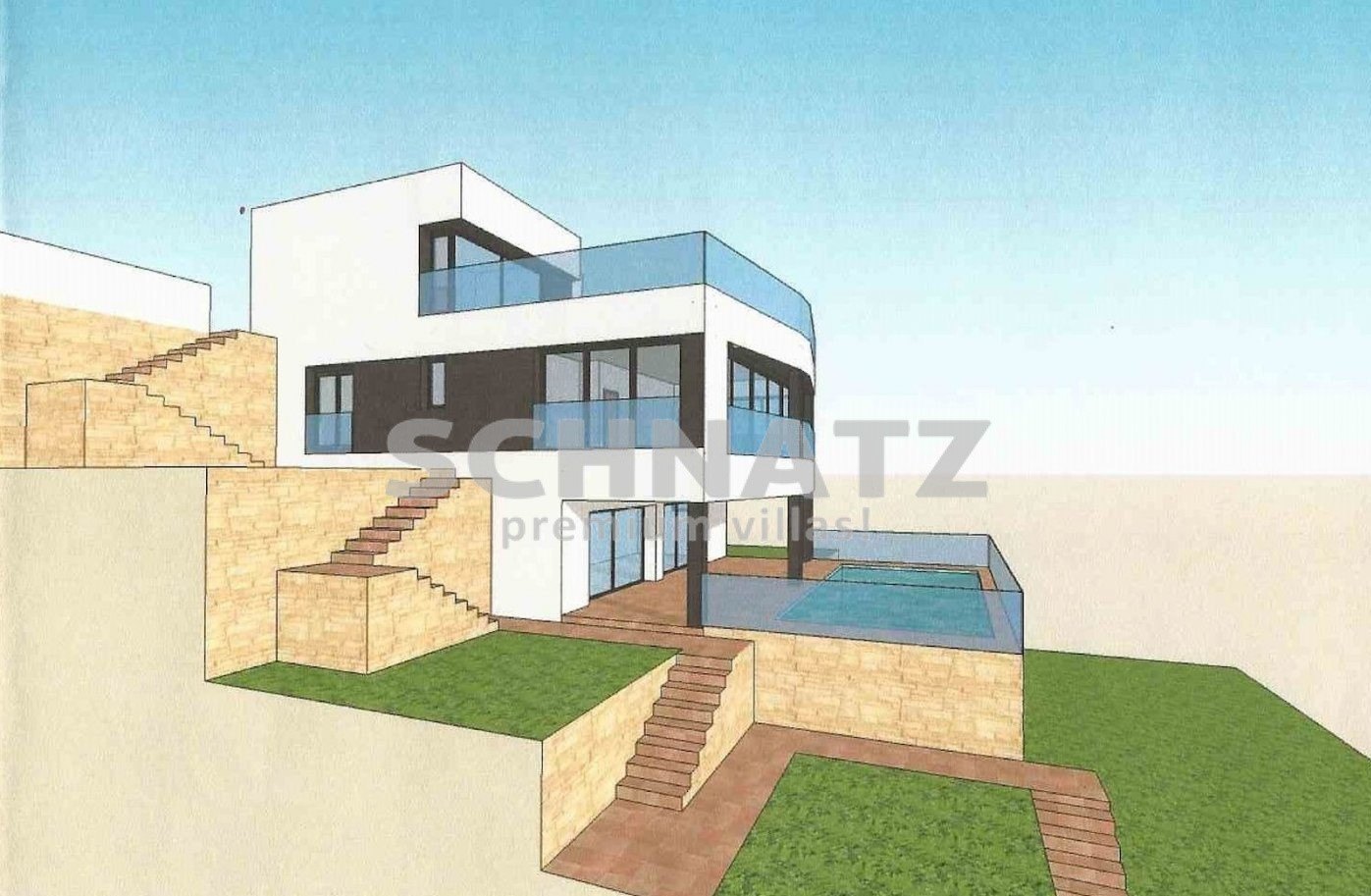 Projekt einer Luxus-Villa mit Panoramablick auf das Meer