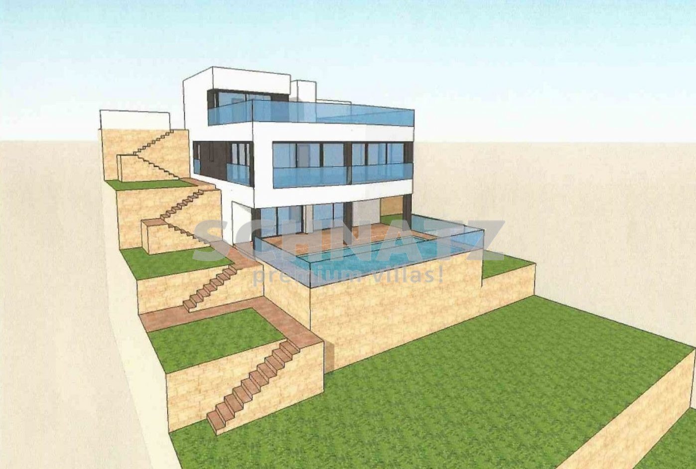 Projekt einer Luxus-Villa mit Panoramablick auf das Meer