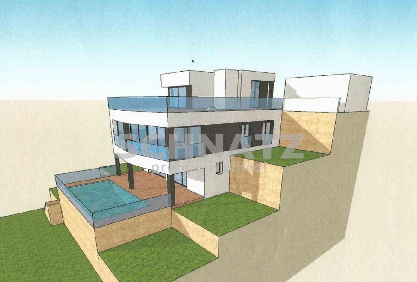 Projekt einer Luxus-Villa mit Panoramablick auf das Meer